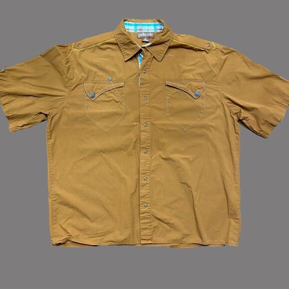 Pelle Pelle Big & Tall Y2K Vintage Rustic Brown Snap Button Polo Shirt 3XL - Picture 1 of 11